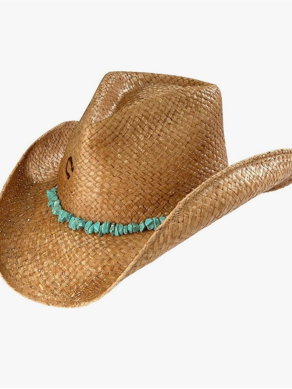 Charlie 1 Horse Tulum Straw Cowboy Hat with Turquoise Bead Accent, Med, NWOT